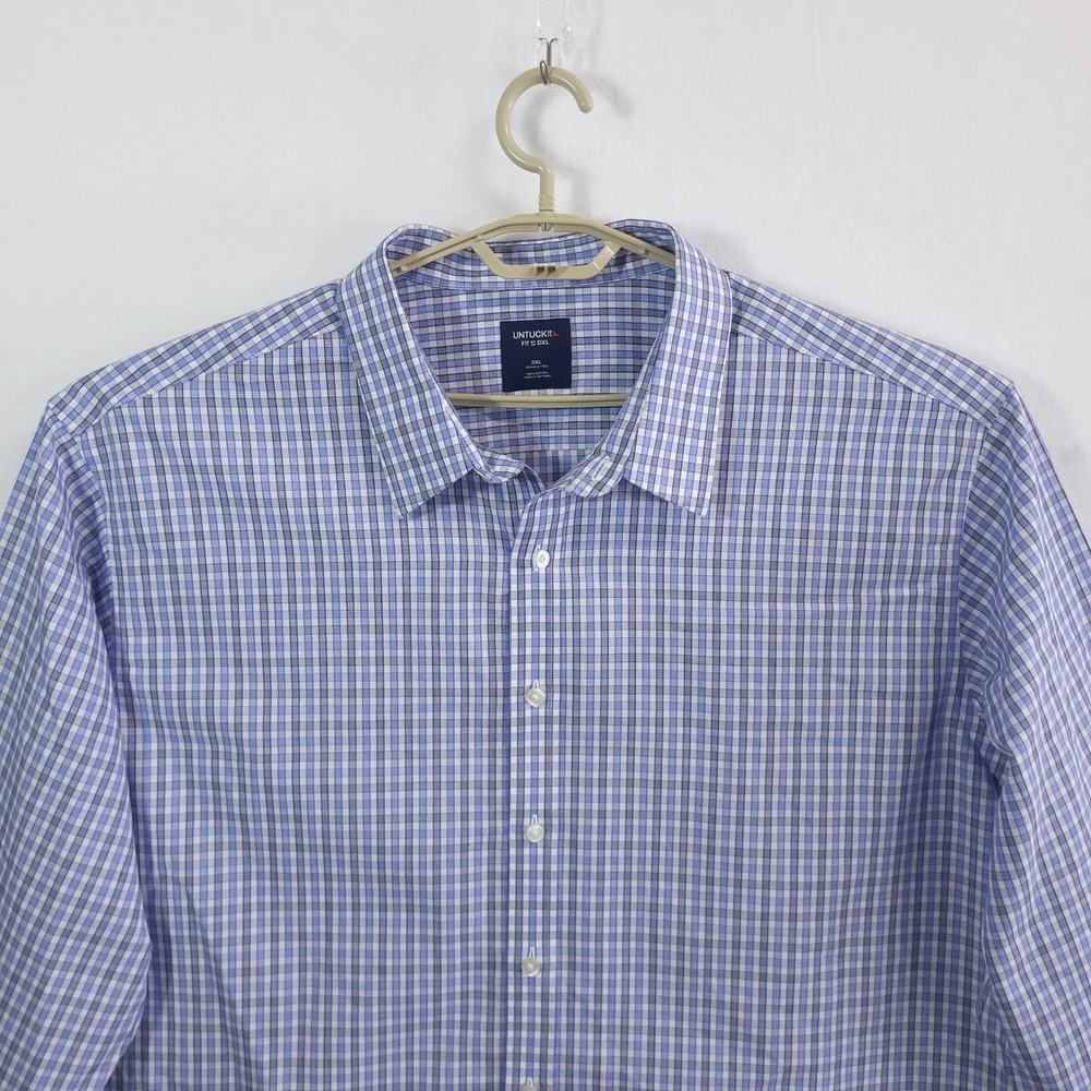 UNTUCKit Shirt Button Down Mens 3XL Blue Gingham Check Wrinkle Free Fit by DXL